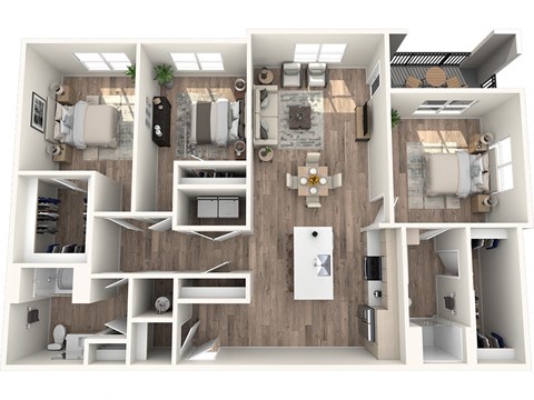 Floor plan for 3 beds, 2 baths, 1457 sqft